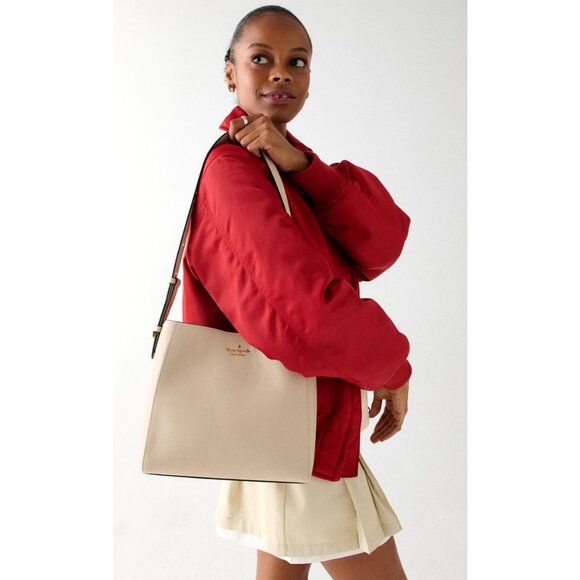 New Kate Spade Juliette Medium Bucket Pebble Leather Light Sand - Picture 2 of 4